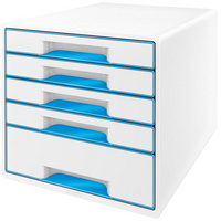 LEITZ Bloc de classement WOW CUBE, 5 tiroirs, blanc/bleu