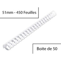 GBC Peigne à relier en plastique CombBind, A4, 51 mm, blanc