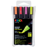 POSCA Marqueur à pigment PC-5M, étui de 4, couleurs fluo