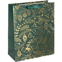 sigel Sac cadeau de Noël 'Golden ornaments on green', grand