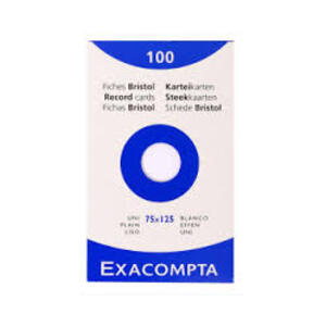 EXACOMPTA Fiches bristol, 75 x 125 mm, uni, blanc