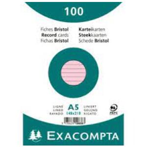 EXACOMPTA Fiches bristol, A5, ligné, rose