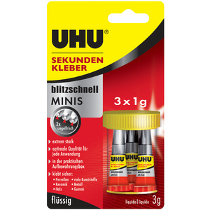 UHU Colle instantanée blitzschnell MINIS, 3 tubes de 1 g