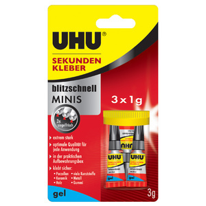 UHU Colle instantanée MINIS GEL, 3 tubes de 1 g