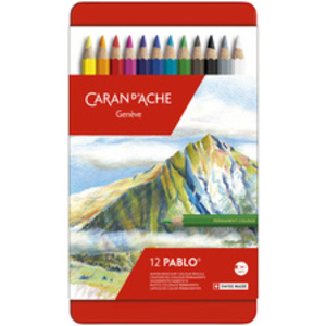 CARAN D'ACHE Crayons de couleur PABLO, étui métal de 12