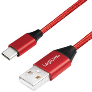 LogiLink Câble USB 2.0, USB-A - USB-C mâle, 0,3 m, rouge