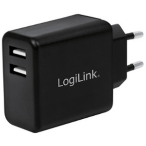 LogiLink Chargeur secteur USB, 2x USB, 12 watts, noir