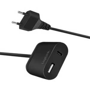 LogiLink Chargeur secteur USB avec câble fixe, 1x USB, noir