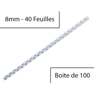 Fellowes Peigne à relier en plastique, A4, 8 mm, blanc