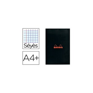 RHODIA Bloc agrafé No. 20, format A4+, Seyès, noir