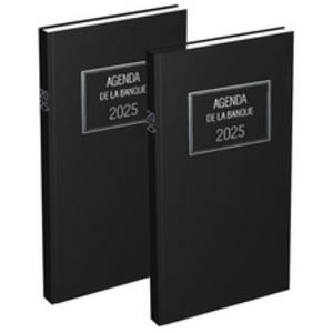 AGENDA BANQUE LONG 150X340MM  1J/P NOIR  2 VOLUMES 2025