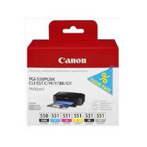 CART.CANON PGI-550/CLI-551 PACK PGBK+BK+Y+C+M+GY            6496B005